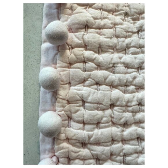 Serena & Lily Pink Quilted Euro Shams with Pom Poms (2) - Picture 3 of 5